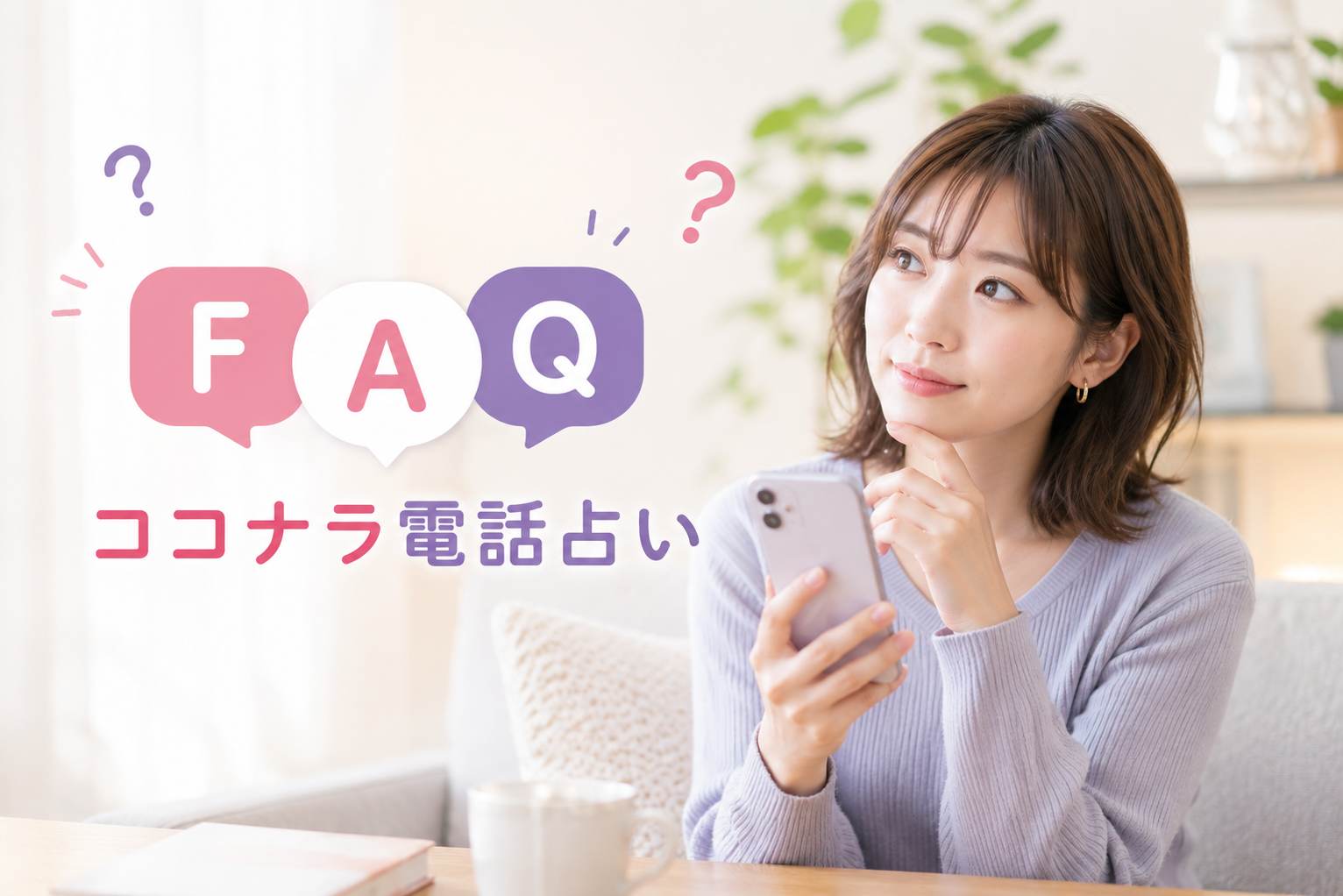 ココナラ電話占いに関するよくある質問を確認する女性のイメージ画像 