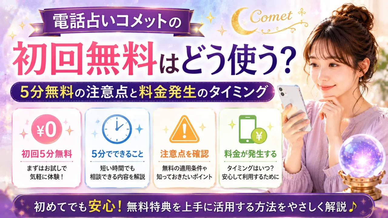 電話占いコメットとココナラの料金・口コミ・初回特典・おすすめ占い師を比較しているイメージ